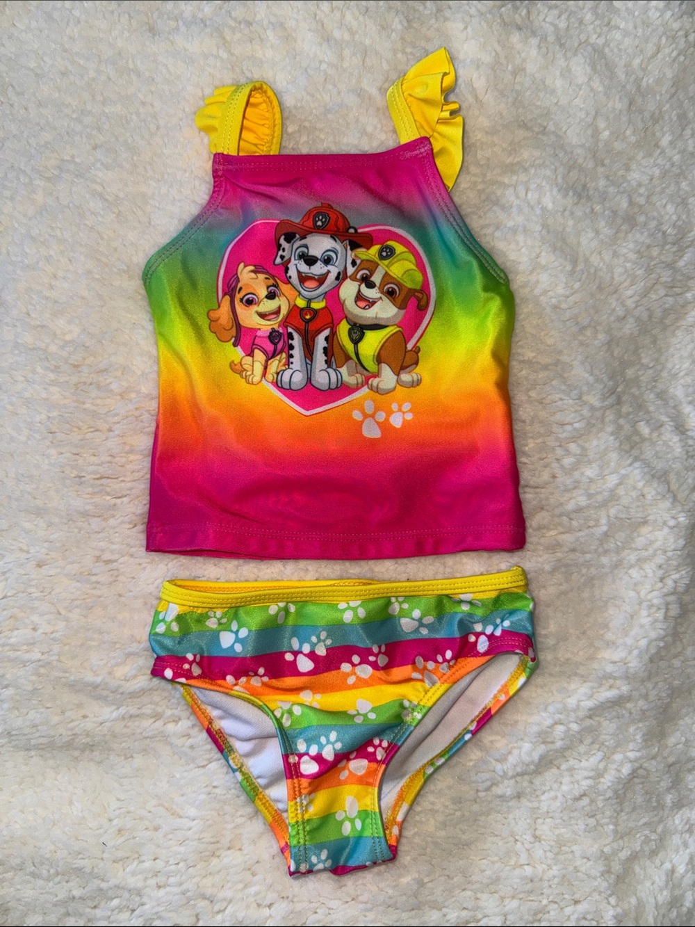 Paw Patrol Rainbow Tankini Set with Yellow Ruffle Straps